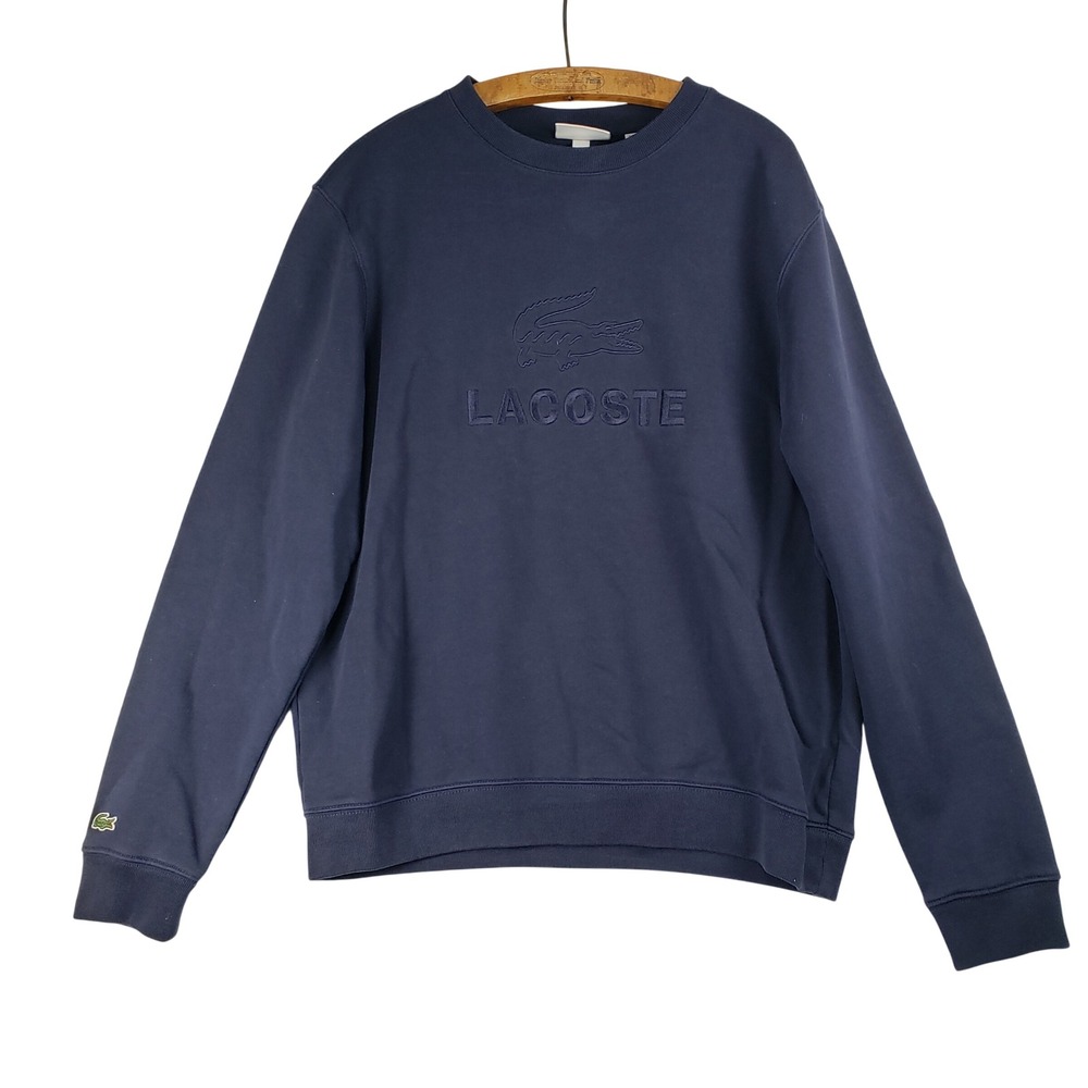 Lacoste Mens Navy Blue Tonal Logo Embroidered Crewneck Sweatshirt Large FR 5
